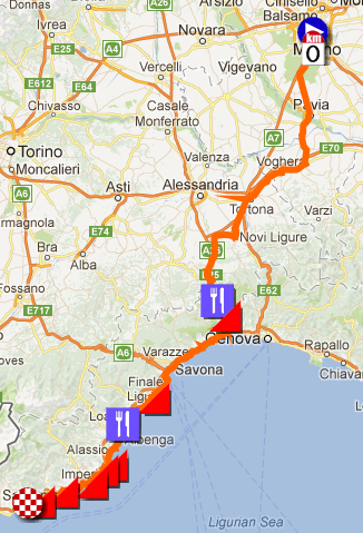 La carte du parcours de Milan-Sanremo 2013
