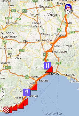 A map of the Milan-Sanremo 2013 race route A map of the Milan-Sanremo 2013 race route