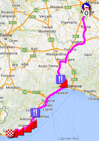 The Milan-Sanremo 2016 race route map The Milan-Sanremo 2016 race route map