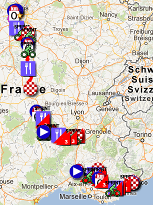 La carte du parcours de Paris-Nice 2013