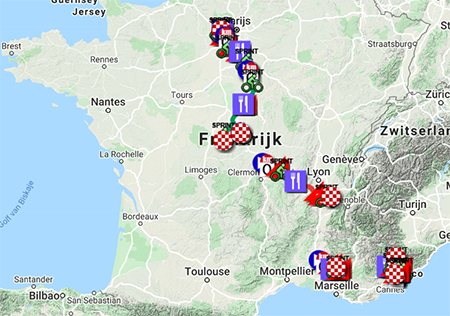 Het parcours van Parijs-Nice 2020 in Google Earth
