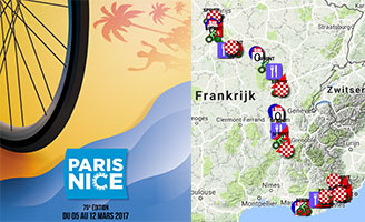Het parcours van Parijs-Nice 2017 op Google Maps/Google Earth, profielen en tijd- en routeschema's