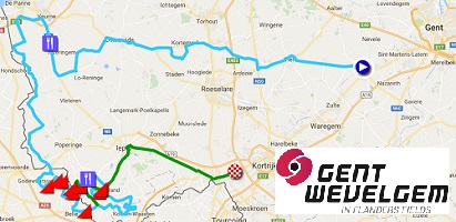 The Ghent-Wevelgem 2017 race route on Google Maps/Google Earth