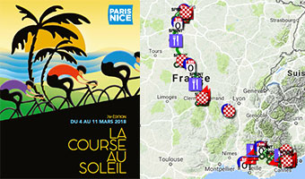 Het parcours van Parijs-Nice 2018 op Google Maps/Google Earth, etappeprofielen en tijd- en routeschema's