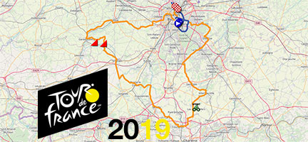 Het parcours van de eerste etappes van de Tour de France 2019 op Open Street Maps/Google Earth