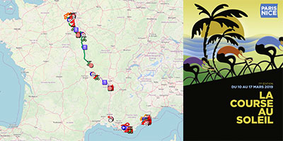 The Paris-Nice 2019 race route on Open Street Maps/Google Earth, stage profiles and time- and route schedules