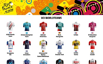 The 22 teams which will participate in the Tour de France 2022