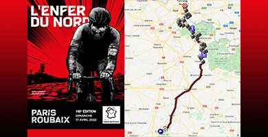 Parijs-Roubaix 2022: het parcours op Open Street Maps/Google Earth, de kasseistroken en de andere details van de Hel van het Noorden