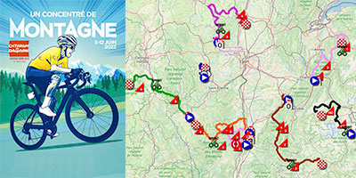 Het parkoers van het Critérium du Dauphiné 2022 op Open Street Maps en in Google Earth, etappeprofielen en tijd- en routeschema's en de deelnemerslijst