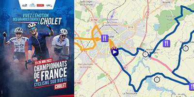 Le parcours des Championnats de France de cyclisme sur route 2022 sur des cartes Open Street Maps et dans Google Earth