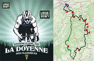 The Liège-Bastogne-Liège 2023 race route on Open Street Maps/Google Earth, the race profile and the time- and route schedule