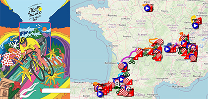Het parcours van de Tour de France 2023 op Open Street Maps en in Google Earth, etappeprofielen en tijd- en routeschema's