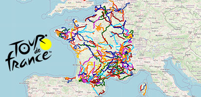 The Tour de France doesn't visit the whole of France? In fact it does, over time! - the historical map with the Tour de France parcours