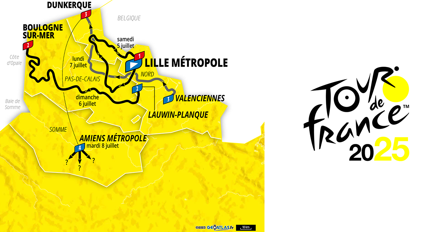 The Grand Départ of the Tour de France 2025 in Lille and in the Hauts-de-France region: 4 stages with the Nord, Pas-de-Calais and Somme departments on the map