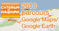 The 2010 Critrium du Dauphin route on Google Maps/Google Earth and the route and time schedule