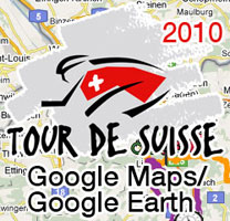 The 2010 Tour of Switzerland route on Google Maps/Google Earth and the route and time schedule