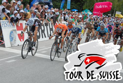 Ronde van Zwitserland 2010: Heinrich Haussler wint de sprint in Sierre terwijl Fabian Cancellara de gele trui ... en zijn glimlach behoudt!