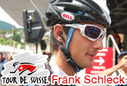 Fränk Schleck remporte la 3ème étape du Tour de Suisse 2010, son coéquipier Fabian Cancellara perd son maillot jaune à Tony Martin