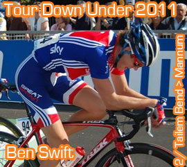 Ben Swift (Team Sky) remporte une tape avec un final chaotique au Santos Tour Down Under 2011, Robbie McEwen nouveau leader