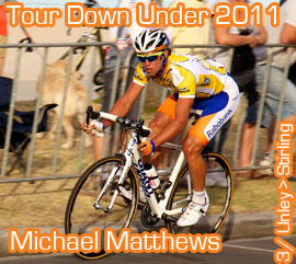 De neo-prof Michael Matthews (Rabobank) wint de 3de etappe van de Santos Tour Down Under 2011, Goss weer aan de leiding