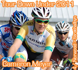 Cameron Meyer (Garmin-Cervélo): nog een jonge renner die wint in de Santos Tour Down Under 2011 en de leiding over neemt
