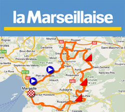 Le parcours du Grand Prix Cycliste la Marseillaise 2011 sur Google Maps/Google Earth et la liste des partants avec numéros de dossard
