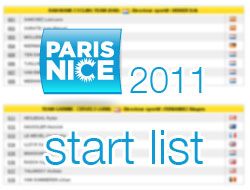 The list of participating riders in 2011 Paris-Nice and their numbers