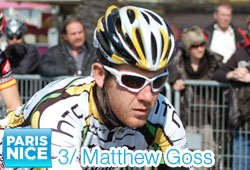 Matthew Goss (HTC-Highroad) takes a double win at the finish of the 3rd stage of Paris-Nice 2011