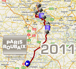 Le parcours et les secteurs pavs de Paris-Roubaix 2011 sur Google Maps / Google Earth