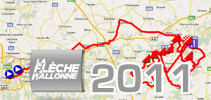 The Flèche Wallonne 2011 race route on Google Maps/Google Earth and the route and time schedule