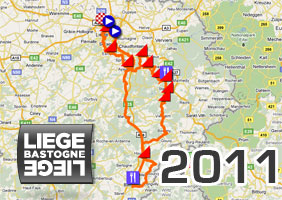 Le parcours de Lige-Bastogne-Lige 2011 sur Google Maps/Google Earth et l\'itinraire horaire