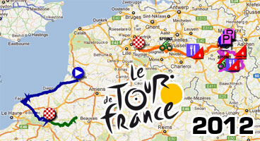 Tour de France 2012: het parcours van de eerste etappes op Google Maps/Google Earth