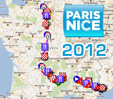 Het parcours van Parijs-Nice 2012 op Google Maps/Google Earth en de tijd- en routeschema's / etappeprofielen