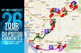 Tour Poitou-Charentes 2012: het parcours op Google Maps/Google Earth en de tijd- en routeschema\'s en etappeprofielen