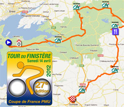 Ronde van de Finistère 2012: het parcours op Google Maps, het tijd- en routeschema en het profiel