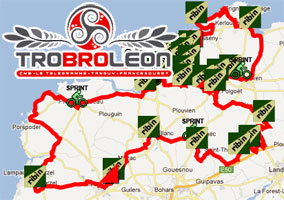 The Tro Bro Léon 2012 race route on Google Maps/Google Earth and the route and time schedule