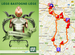 The Lige-Bastogne-Lige 2012 race route on Google Maps/Google Earth, the profile and the time- and route schedule