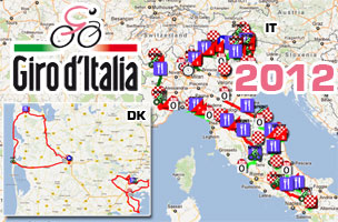 Het parcours van de Giro d'Italia 2012 op Google Maps/Google Earth, de profielen en de tijd- en routeschema's