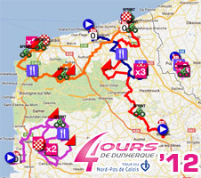 4 Jours de Dunkerque 2012: the race route on Google Maps, the time- and route schedules and the profiles