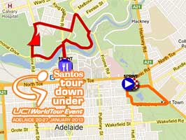 Het parcours van de Tour Down Under 2013 op Google Maps/Google Earth