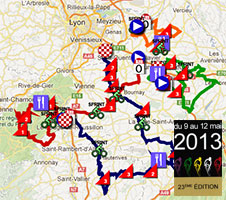 Le parcours du Rhône-Alpes Isère Tour 2013 sur Google Maps/Google Earth et les profils d'étapes