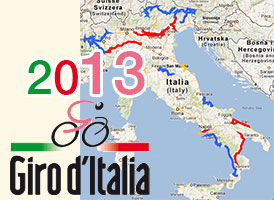 The Tour of Italy 2013 race route on Google Maps/Google Earth and the stage profiles