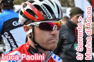 Luca Paolini seul vers la ligne d\'arrive de la 3me tape du Giro d\'Italia 2013 et prend le maillot rose