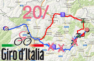 Het gewijzigde parcours van de 20ste etappe van de Giro d'Italia 2013: Silandro - Tre Cime di Lavaredo
