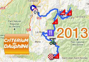 Het parcours van het Critérium du Dauphiné 2013 op Google Maps/Google Earth en de etappeprofielen