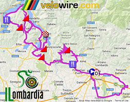 The Il Lombardia 2013 race route on Google Maps/Google Earth, profile and time- and route schedule