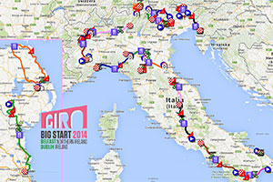 The Tour of Italy 2014 race route on Google Maps/Google Earth and all details