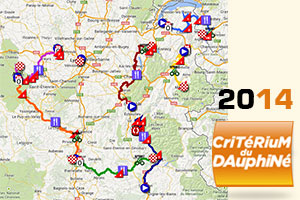 The Critérium du Dauphiné 2014 race route on Google Maps and the profiles