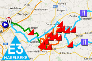 The E3 Harelbeke 2015 race route on Google Maps/Google Earth and the participants list