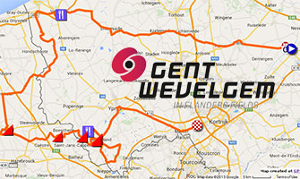 Het parcours van Gent-Wevelgem 2015 op Google Maps/Google Earth, het tijd- en routeschema en het profiel